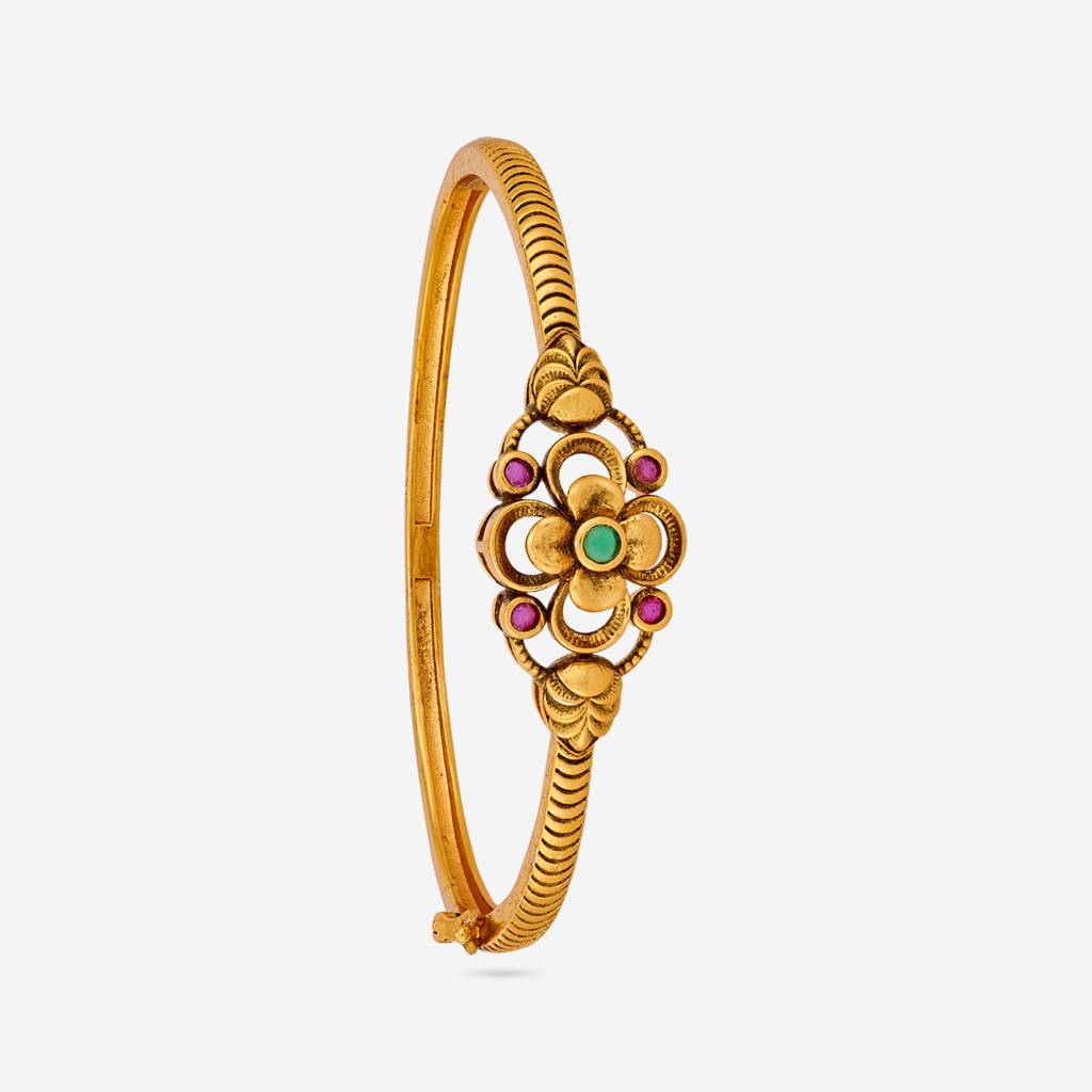 Ruby-Green Gold - Plated Festive Antique Kada - 463967 : 463967
