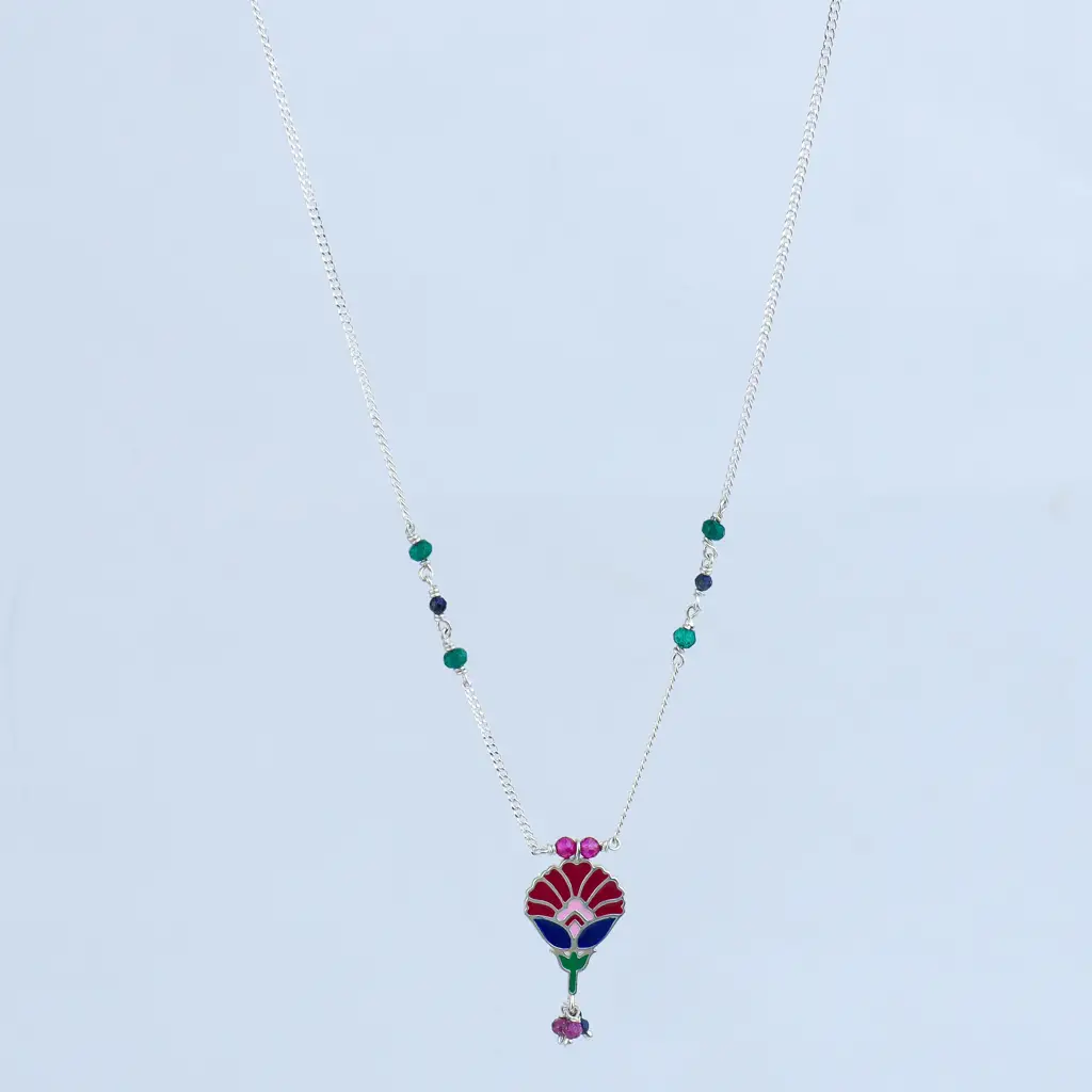 Enamel Flower Necklace With Latkan : 76044951