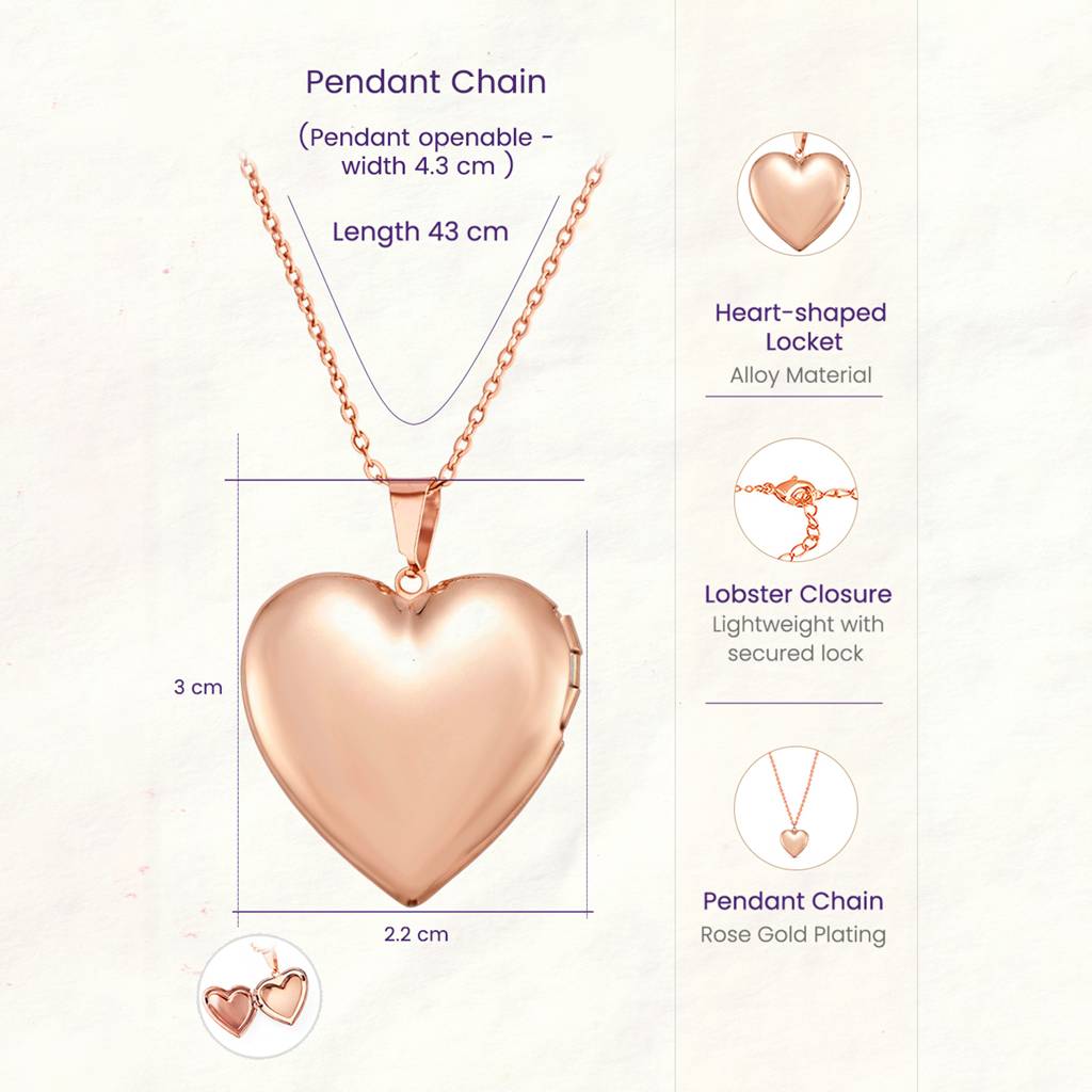 Fancy Heart Shape Openable Pendant Chain Necklace For Women & Girls | Rose Gold Plated | Stylish Design Jewellery |  : PX9P96C