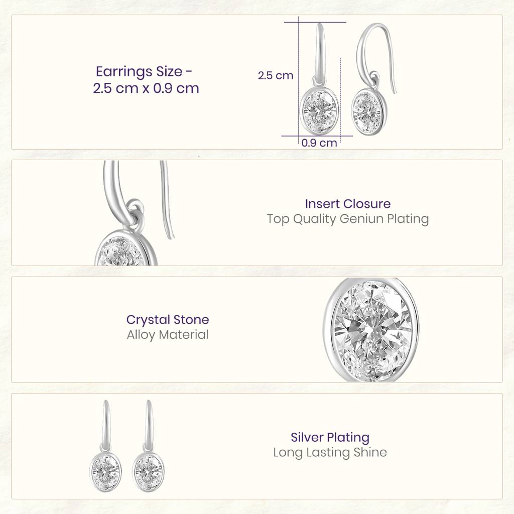 White Stylish Drop Earrings For Women & Girls | Silver Plated | Crystal Studded | Fancy Contemporary Jewellery | B : PX9E3058W