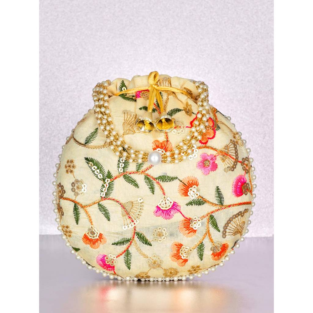 Ethnic Embroidered Potli Bag For Women Fancy Evening Wristlet Purse Bag For Girls : P189CRM-S