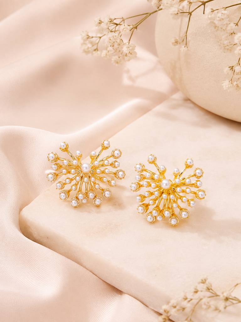 Pearl Starburst Gold Earrings : AN-LJ-GO-0055-DE