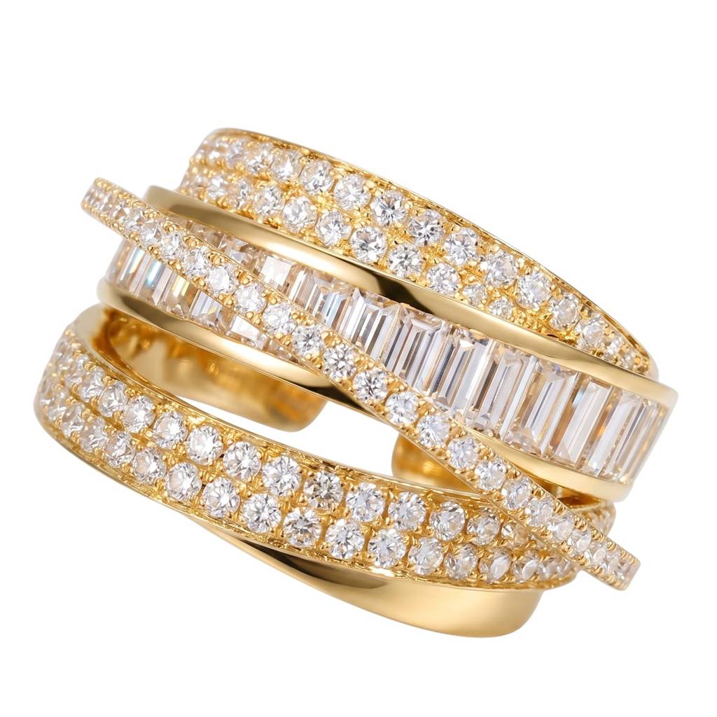 Fancy Gold Plated Spiral Finger Ring For Women Size - Us 7 Baguette Stone & Cz Studded Festive & Casual Wear Jewel : PX9R3052G