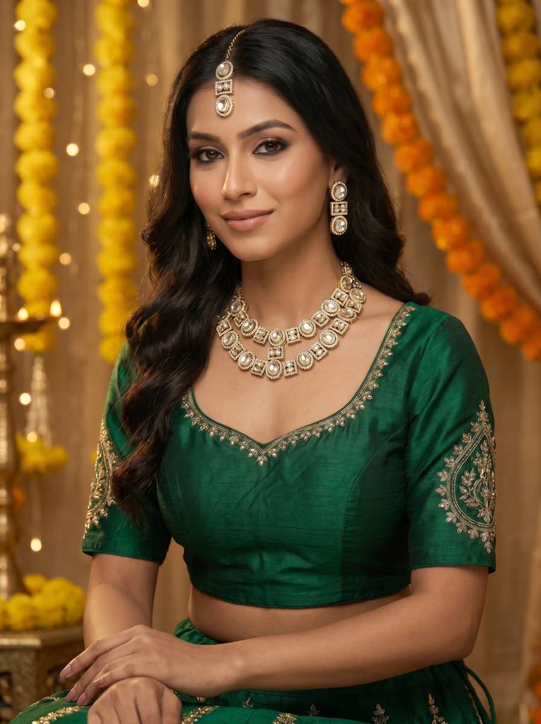 Bridal Double Layer Jewellery Set : HBN-44-WHITE