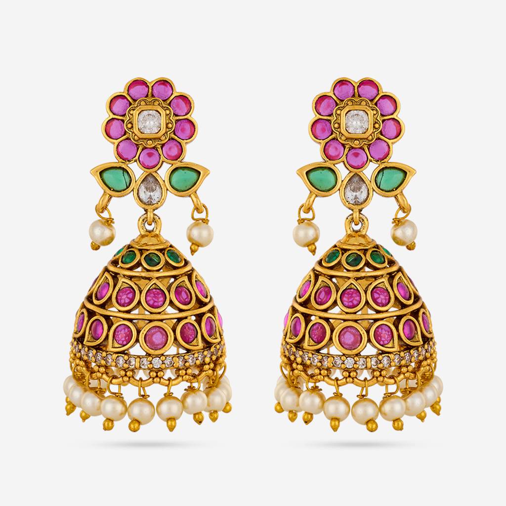 Ruby-Green Gold - Plated Festive Antique Earring - 469319 : 469319