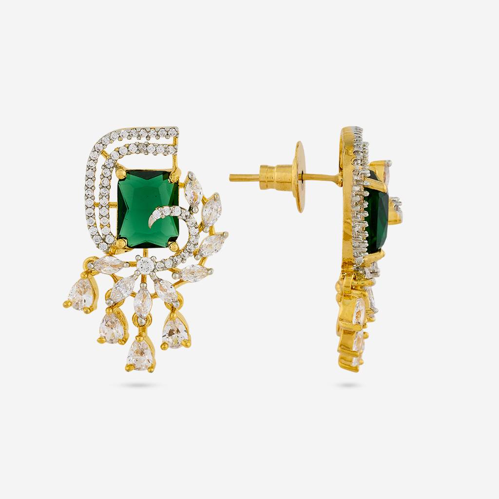 Rodium-Gold - Plated Party Wear Zircon Earring - 449060 : 449061