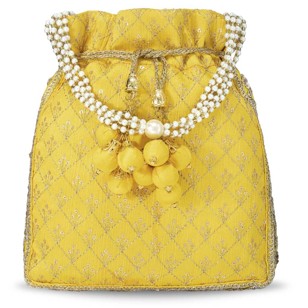 Zari Sequence Potli Bag For Women Stylish Handmade Wristlet Handbag Bridal Purse : P26Y