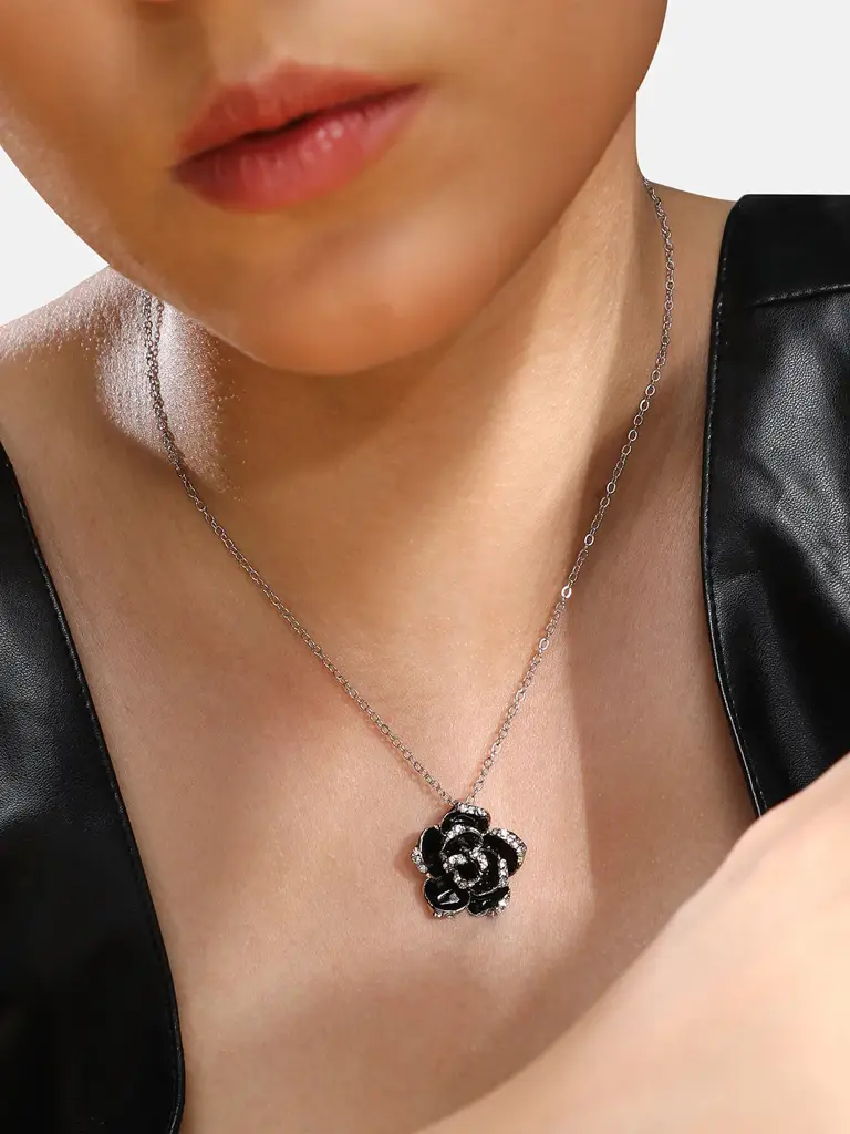 Cordelia-Sohi Silver-Plated Stones Studded Rose Necklace : SOHINC7019