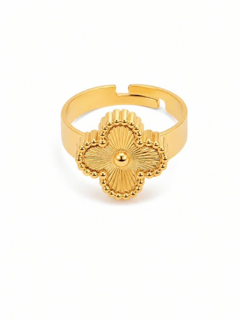 18K Gold Plated Stainless Steel Waterproof & Anti-Tarnish Golden Clover Ring : R98SJSS0G