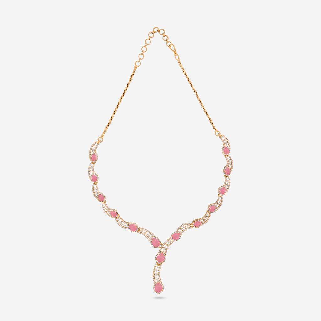 Gold-Rose - Plated Party Wear Zircon Necklace - 469485 : 469484