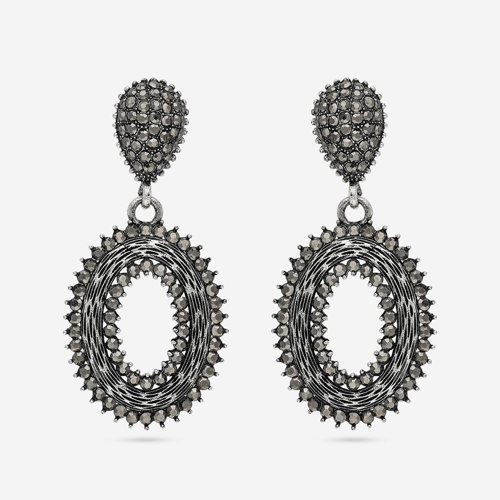 Grey Oxidised - Plated Casual Wear Trendy Earring - 450657 : 450657
