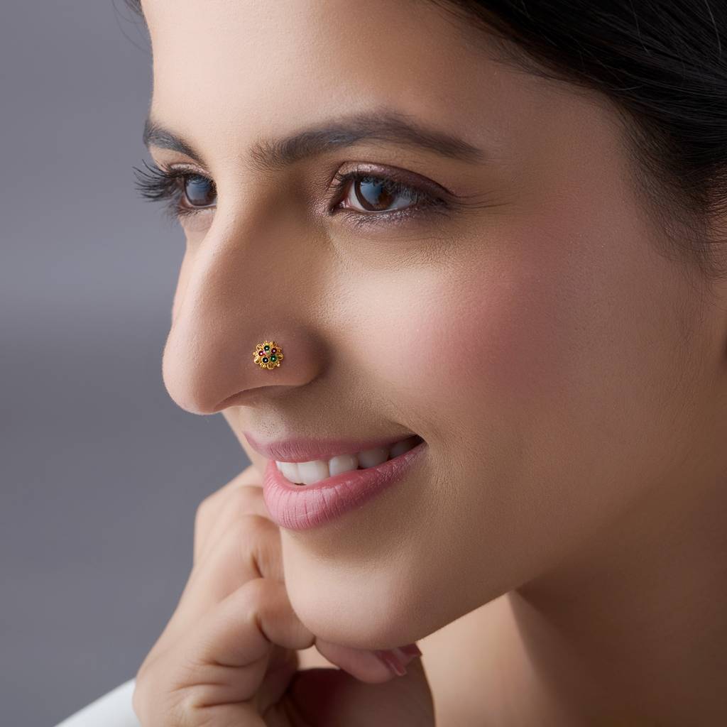 Yuvora 18K Yellow Gold Harmony Petalette Nose Pin For Women | Screw Back Closure | Bis Hallmarked | Pure : PCNP1074-DC-18YG-IS