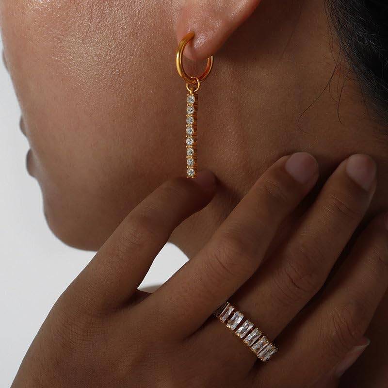 Ira Crystal Line Hoops - Gold | 18K Gold Plated | Waterproof, Hypoallergenic & Anti-Tarnish : DSVDYJ05250070