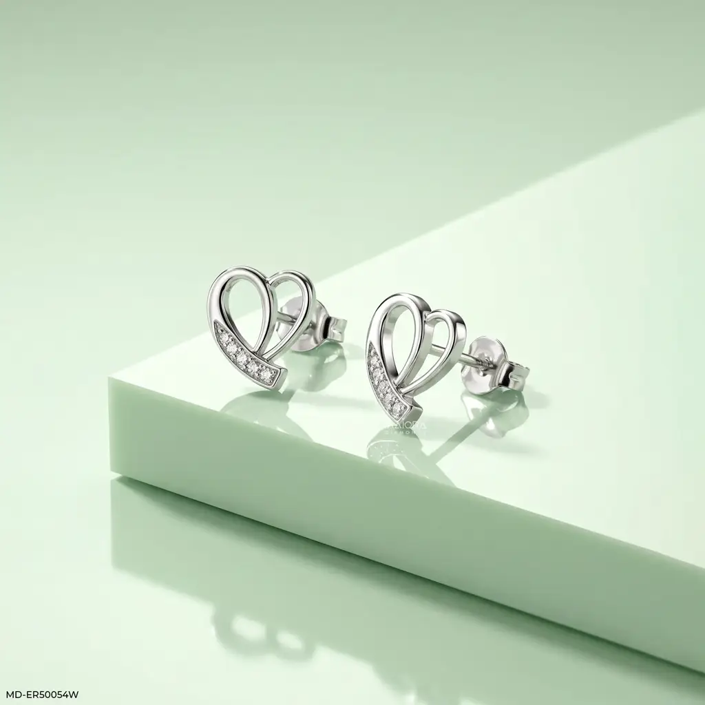 Heart Shape 925 Sterling Silver Daily Wear Stud Earrings : MD-ER50054W