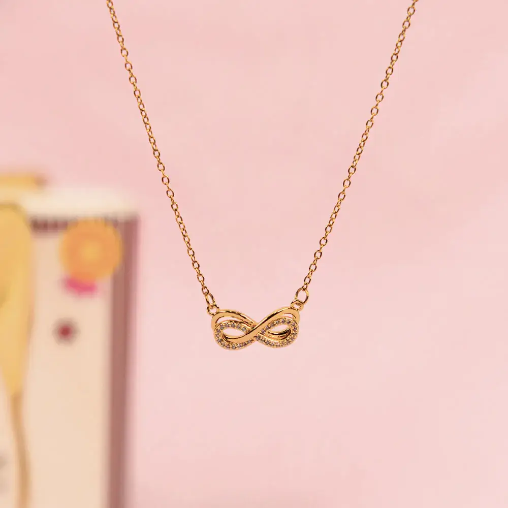 Infinity Mother'S Love Golden Crystal Necklace And Ring Set For Mother. : NRC-253-G-2