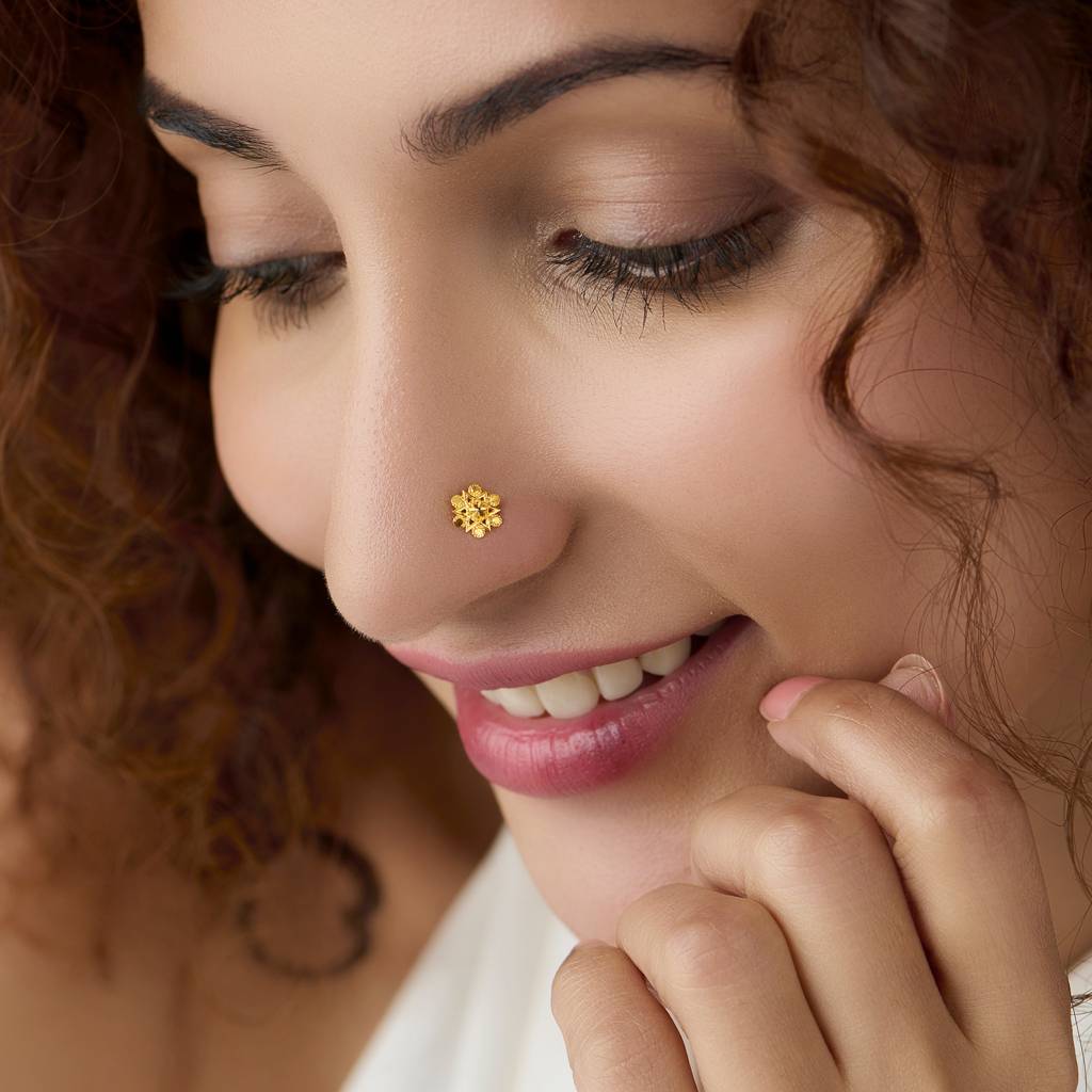 Yuvora 18K Yellow Gold Celestial Apexnose Pin For Women | Screw Back Closure | Bis Hallmarked | Pure Gol : PCNP1047-DC-18YG-IS