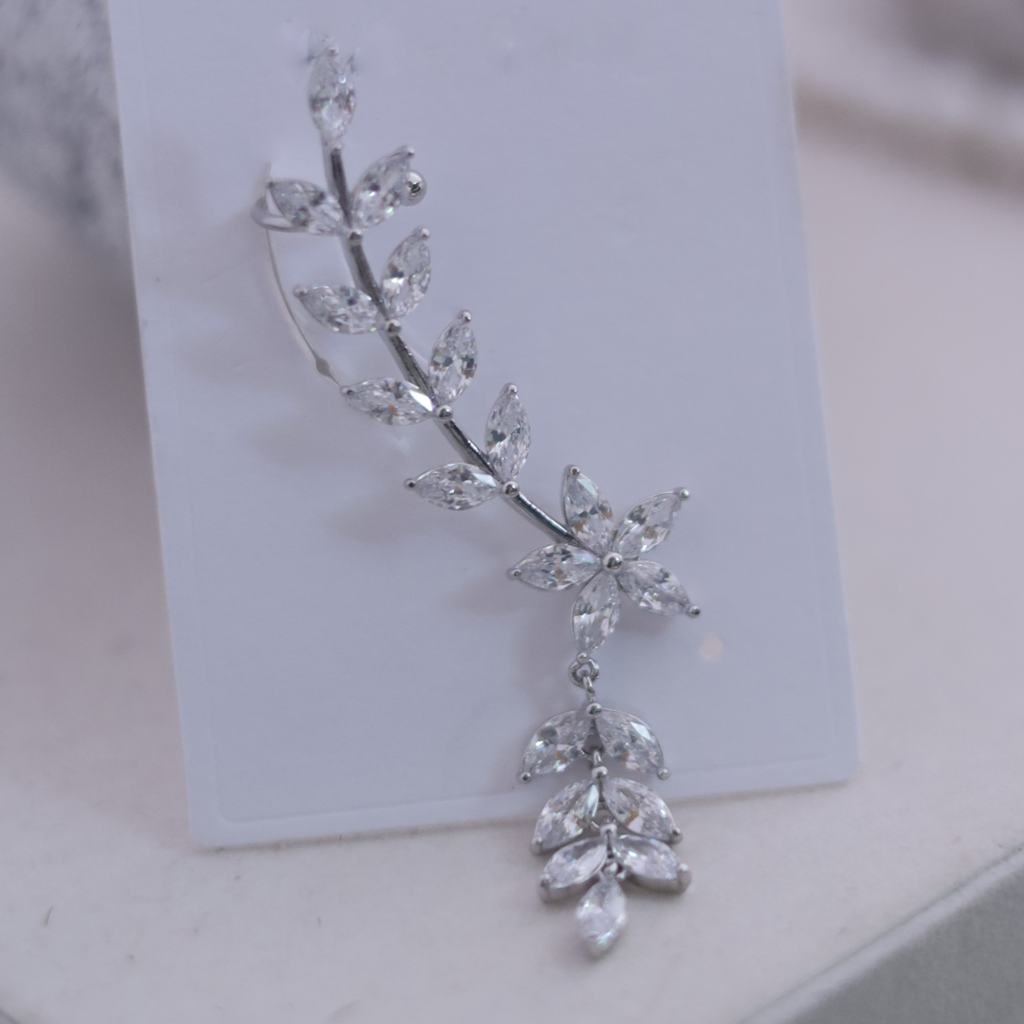 Silver Tone Marquise Cz Floral Vine Ear Cuff : RB-25A