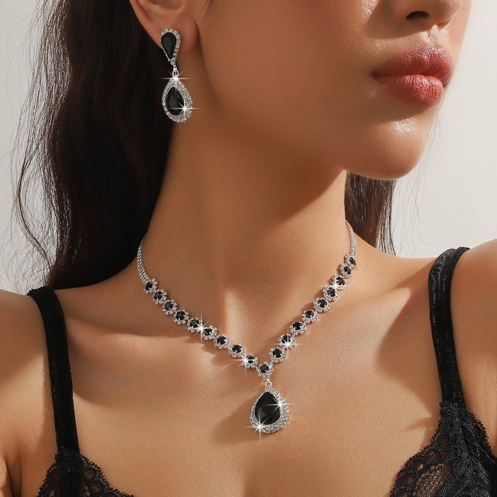 Peora Silver Plated Cubic Zirconia & Crystal Studded Teardrop Tassel Necklace With Drop Earrings Set Stylish Fashi : PX9N144BL