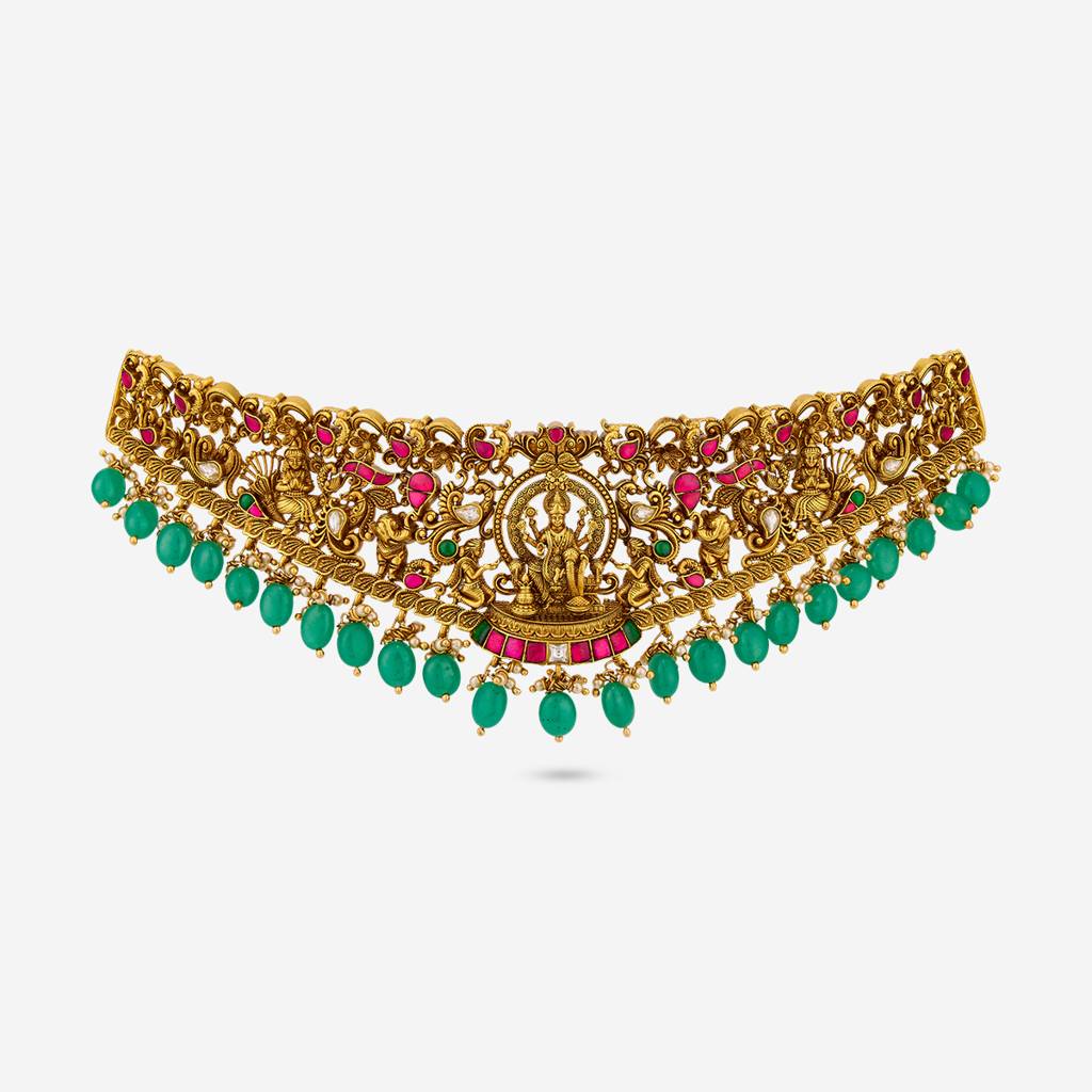 Ruby-Green Oxidised Gold - Plated Bridesmaid Temple Necklace - 449279 : 449279