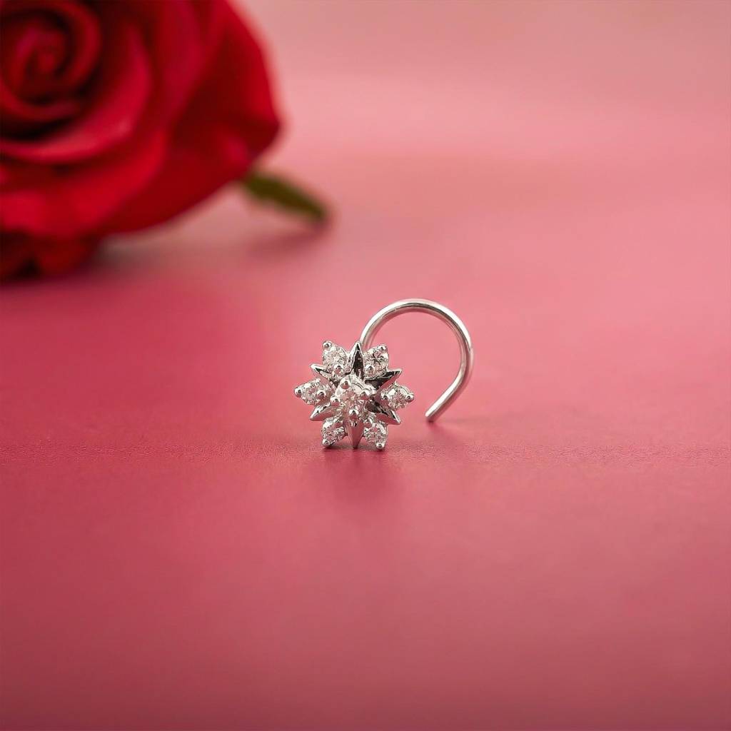 Silver Floral Cluster Cz Nose Pin For Women : ZLNSP-1004