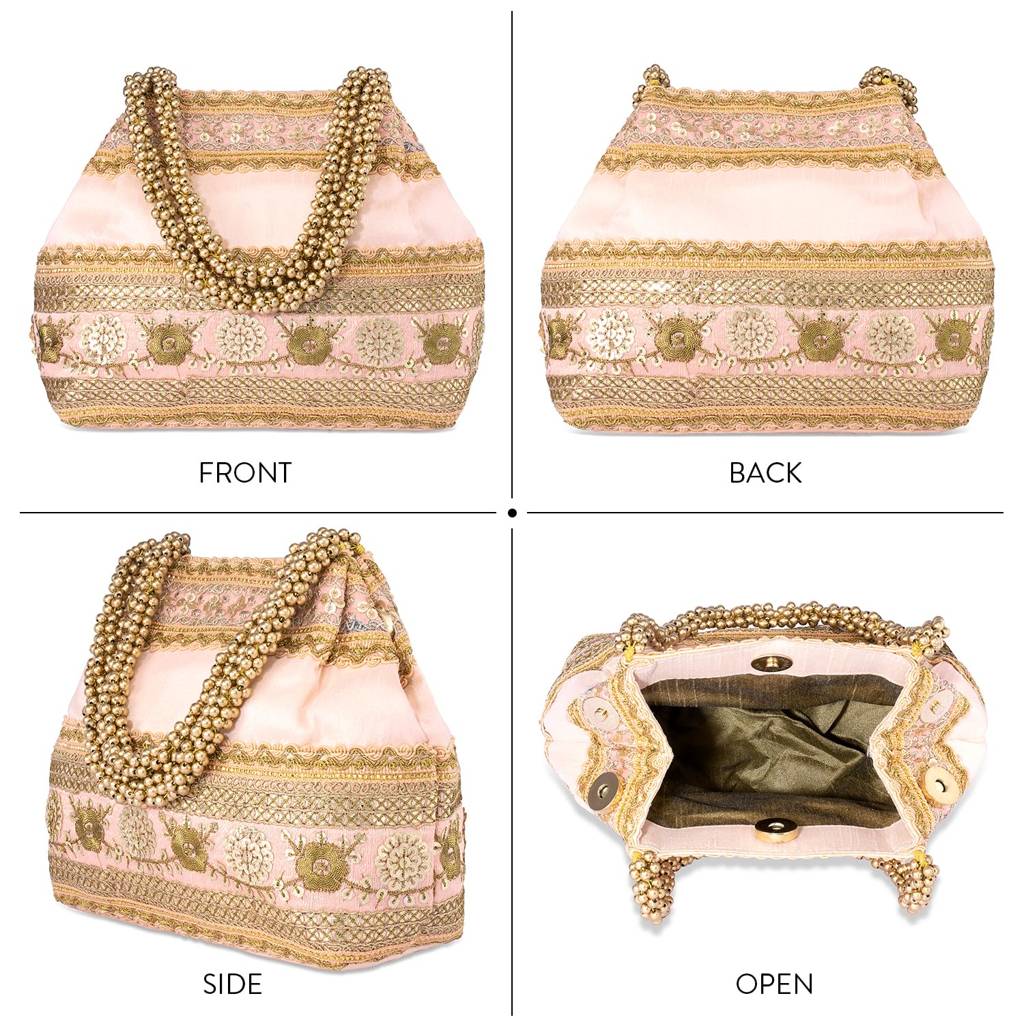 Potli Purses For Women Handmade Evening Handbag Stylish Bridal Fashion Wristlet Bag For Girls (P185Pch) : P185PCH