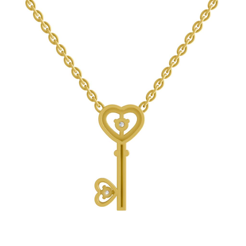 Lab Grown Diamond 0.08Ct 925 Sterling Silver Gold Plated Key To Love Necklace : SQN19720-NK-925S-008CT