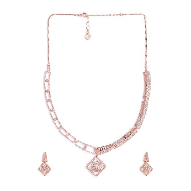 Glam Cz Necklace Set|Square Halo Shape|Celebration Wear : AD-895-RGWENKER