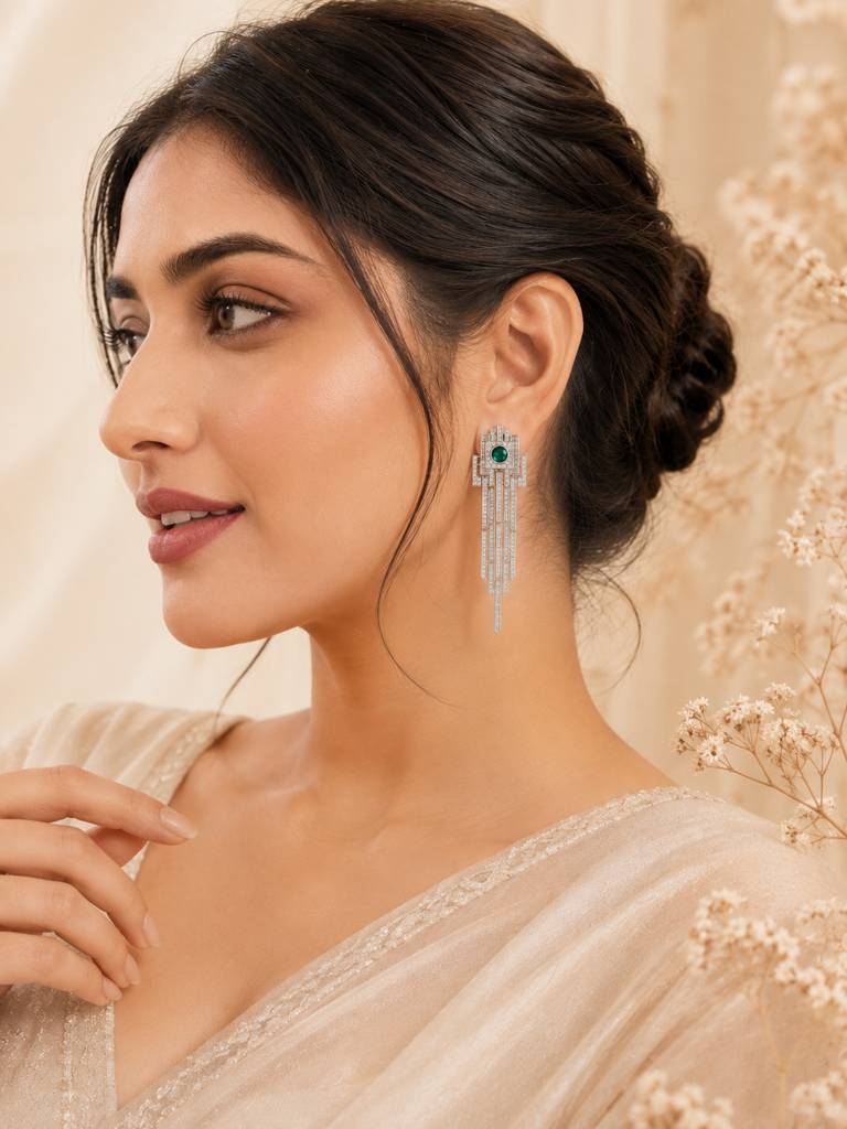 Emerald Crystal Art Deco Drop Earrings : AN-LJ-GO-0084-DE