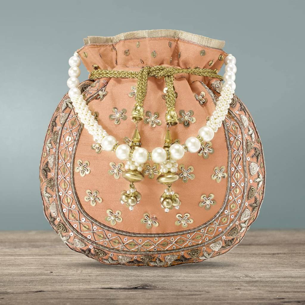Potli Bags For Women Evening Bag Clutch Ethnic Bride Purse With Drawstring (P54Crm) : P54PCH