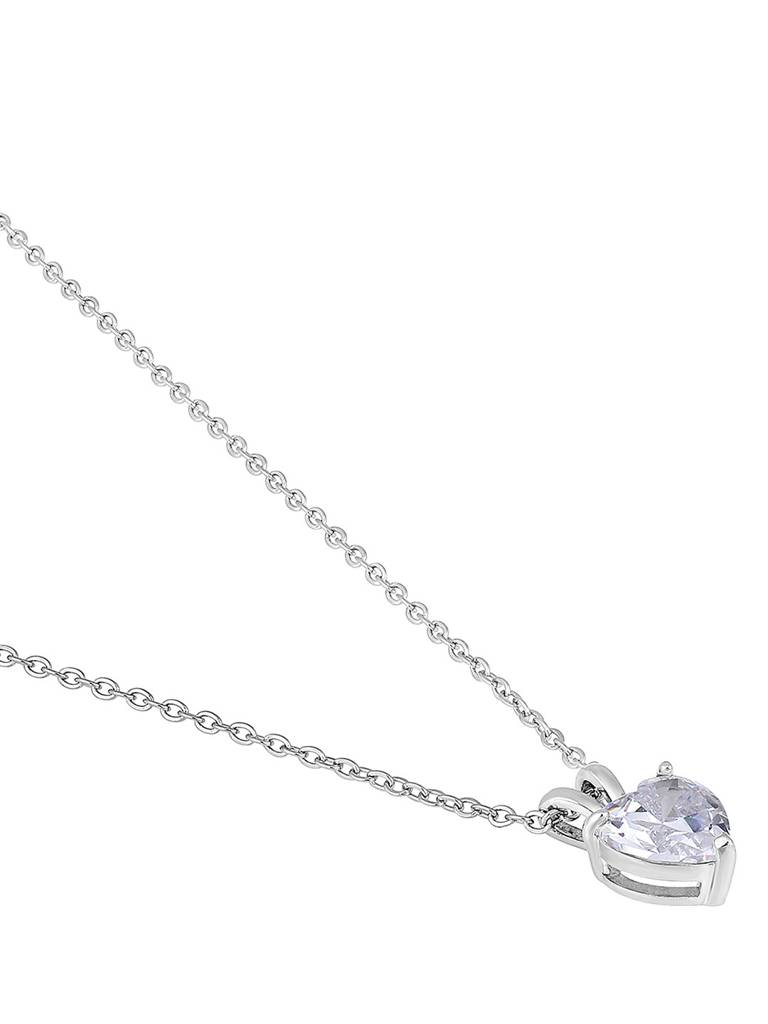 Peora Silver Plated White Cubic Zirconia Studded Fancy Pendant Chain Necklace Stylish Fashion Jewellery Gift For Wome : PX8P70