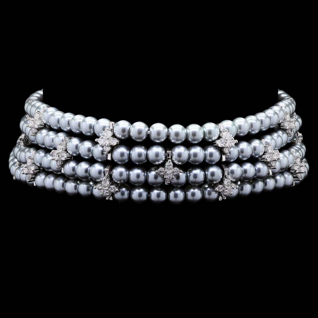 Four Line Natural Fresh Water Pearl Choker Set For Women : N500052