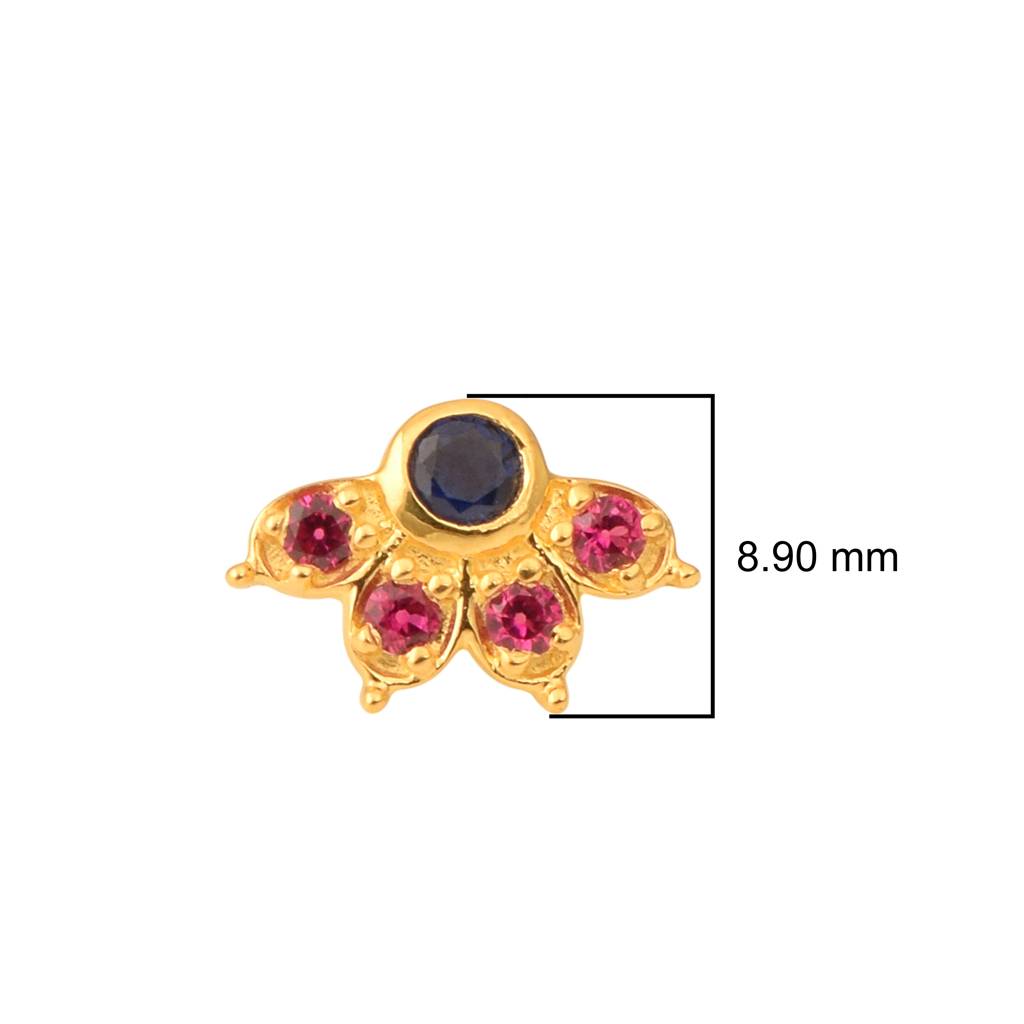 Cz Floral Nose Pin - Sterling Silver Gold Plated : NP00043_925S_W_BLCZ