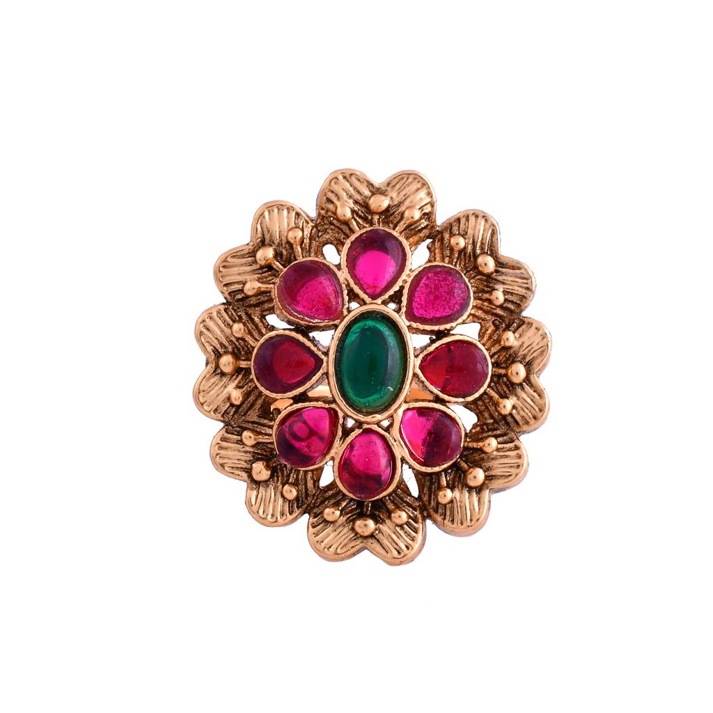 Gold Opulence Kemp Pushpa Temple Ring : 8905124543193