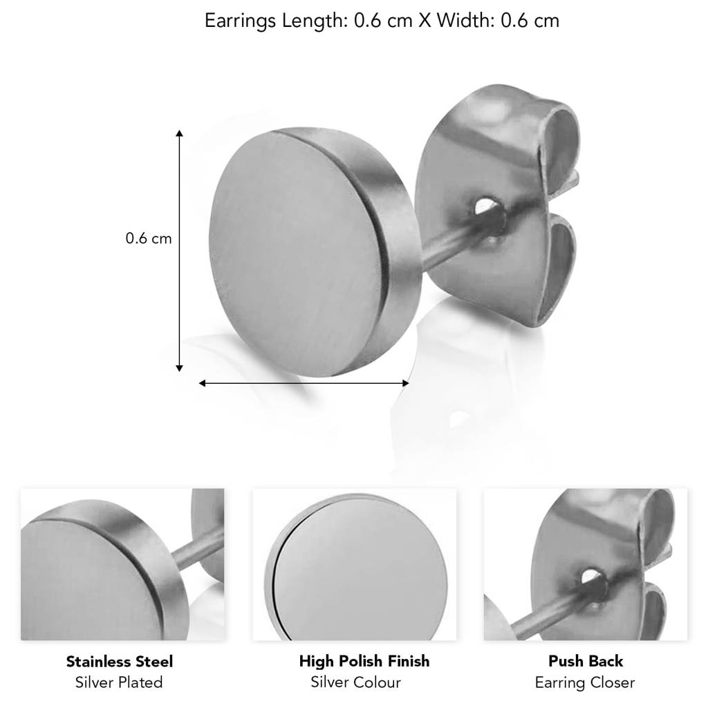Silver Plated Stainless Steel Round Stud Earrings Fancy Jewellery For Men & Boys| : PX9ME08S-S