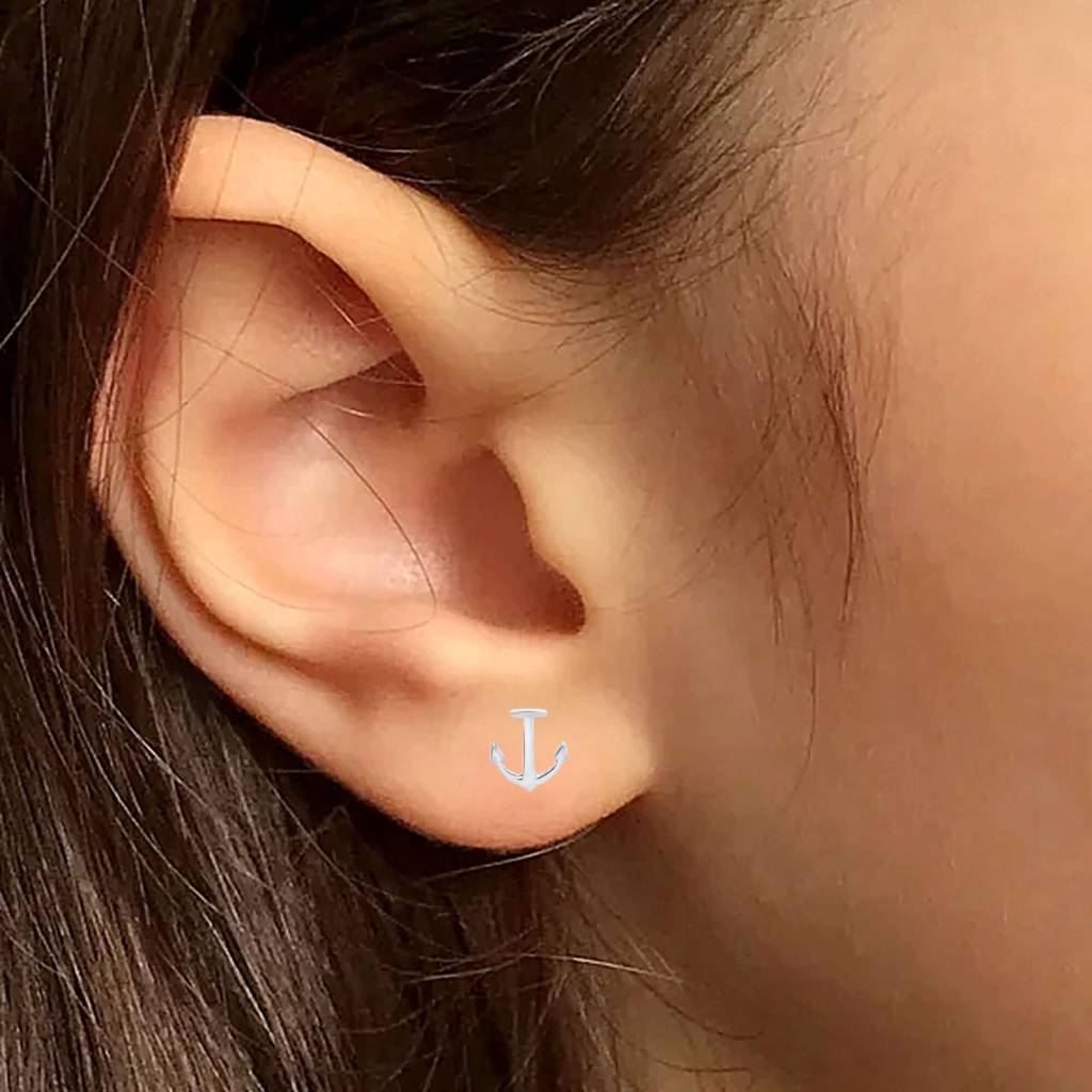 Sea Star Anchor 925 Sterling Silver Stud Earrings For Kids : NERWW01400234