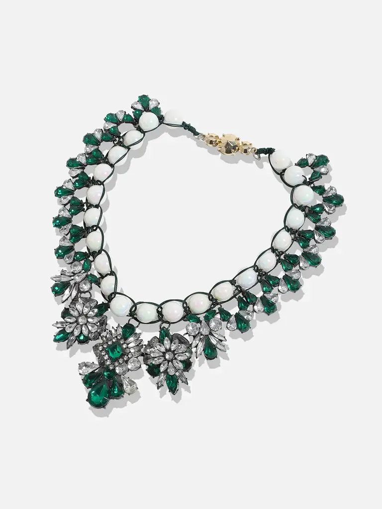 Tori-Green Stone Chrome Plated Necklace : SOHNCK3531