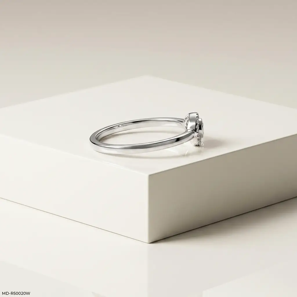 Green Round Shape Halo Marquise Lab Diamond Ring : MD-R50020W