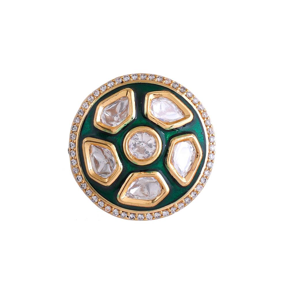 Kundan Elegance Queen Tara Green Ring : 8905124540307