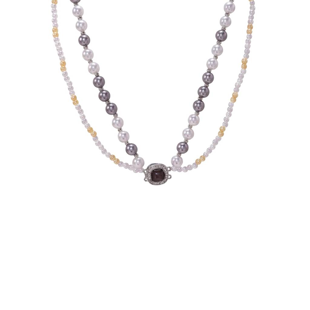 Silver Plated 2 Layer Necklace For Women | Pearl Studded | Festive & Casual Wear Jewellery | Gift For Her : PX9N285GRY