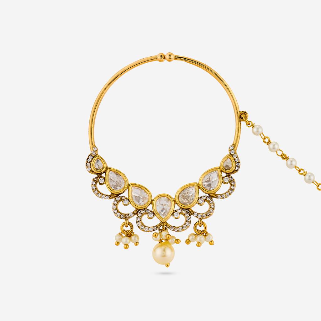 White Victorian - Plated Bridal Kundan Nath - 457235 : 457235