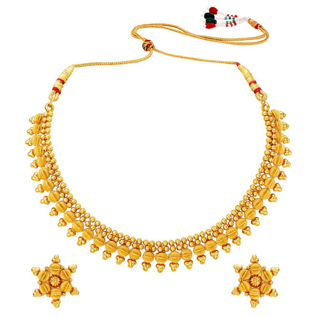 Peora Gold Plated Ethnic Choker Necklace With Earring Traditional Jewellery Set For Women Girls : PF04BRC7238