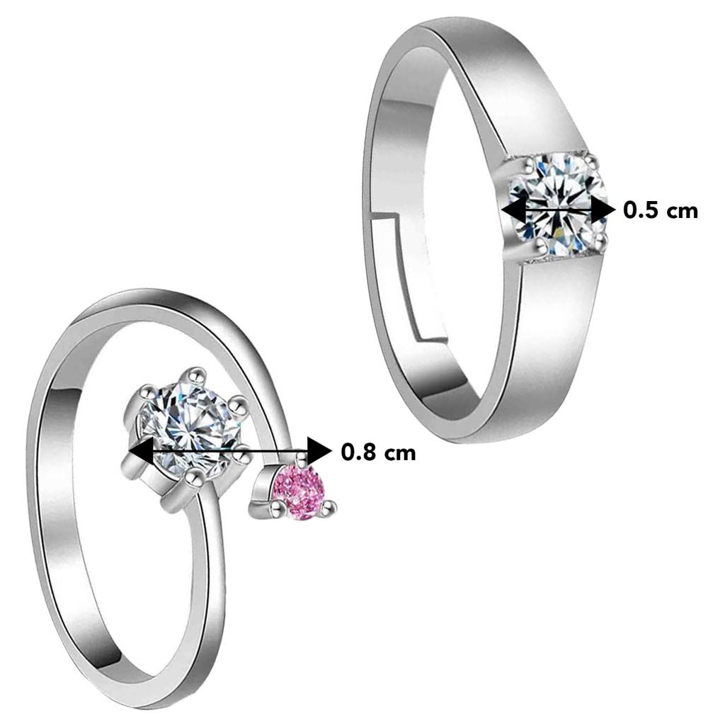 Silver Plated Trendy Elegant Solitaire Couple Rings For Lovers Anniversary Engagement Promise Jewellery For Men And  : PFCCR40
