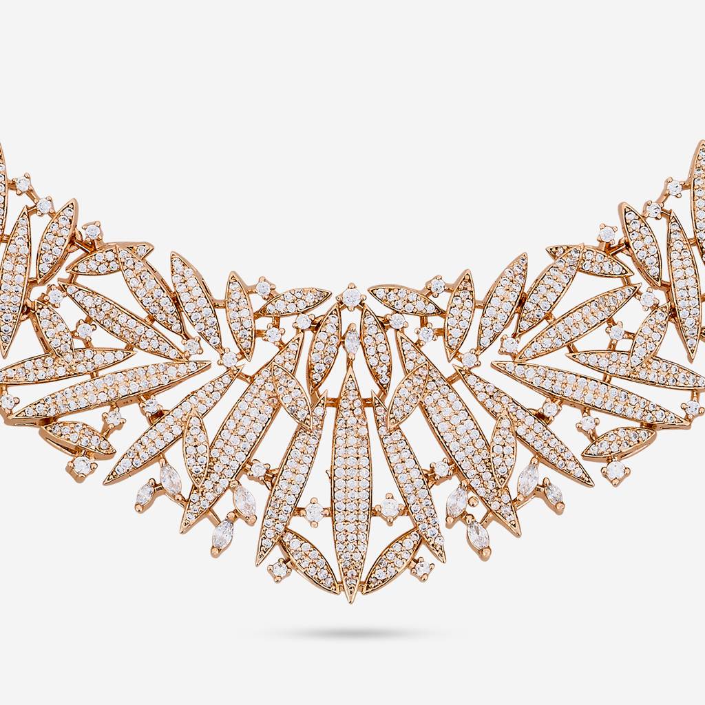 White Gold Rose - Plated Party Wear Zircon Necklace - 470610 : 470610