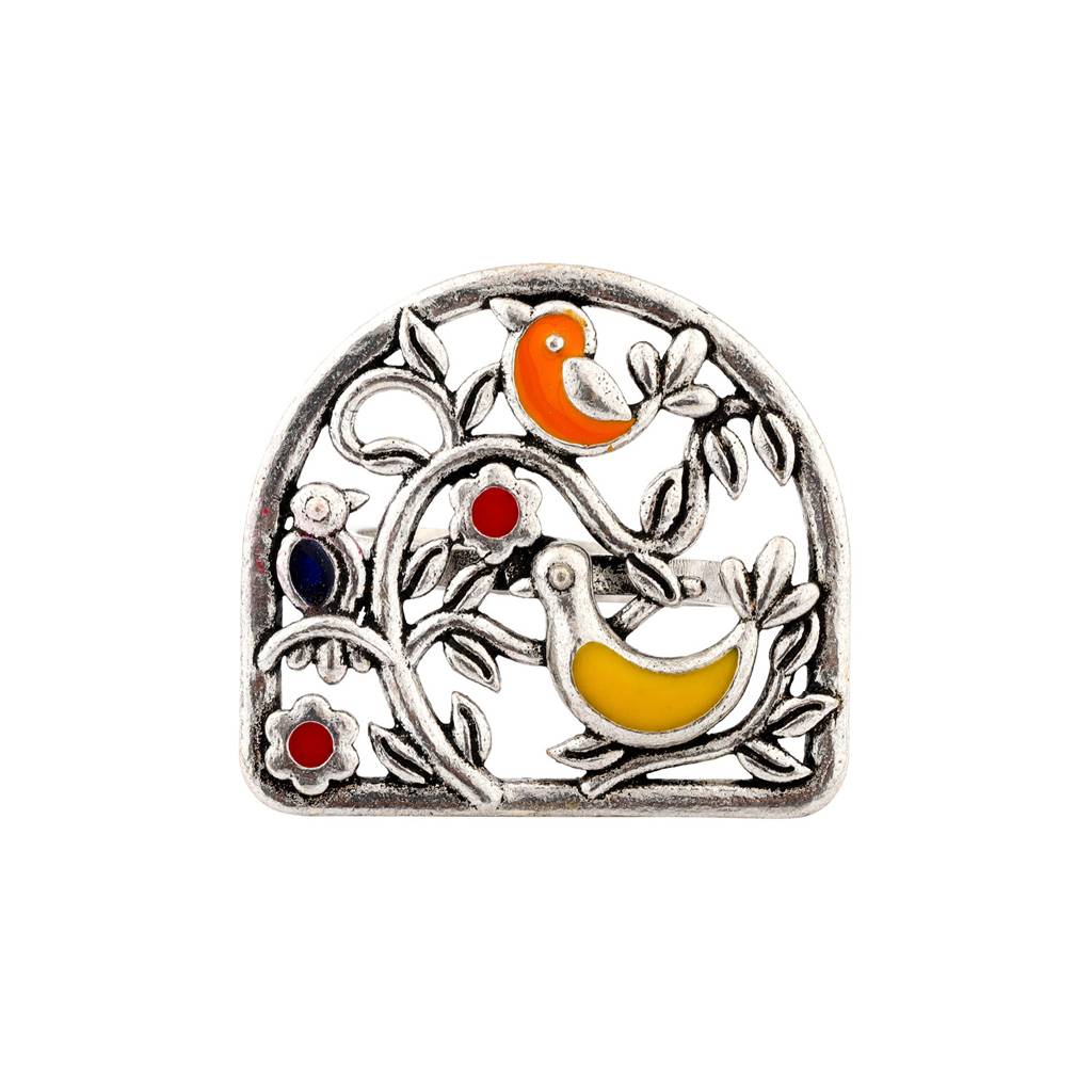 Madhubani Pakhi Oxidised Enamel Ring : 8905124560800