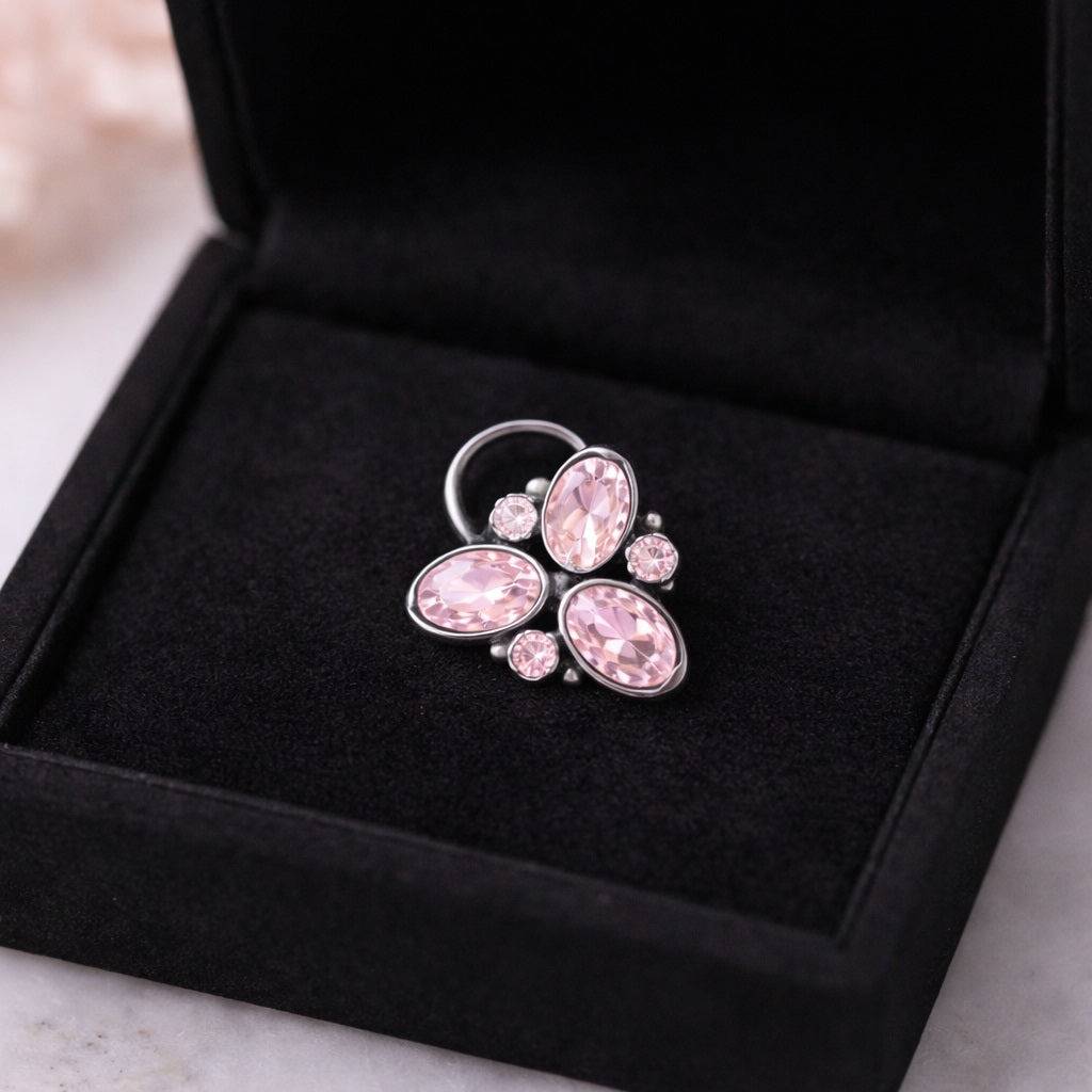 Pink Trio Gemstone Nose Pin 925 Sterling Silver : NP-00006