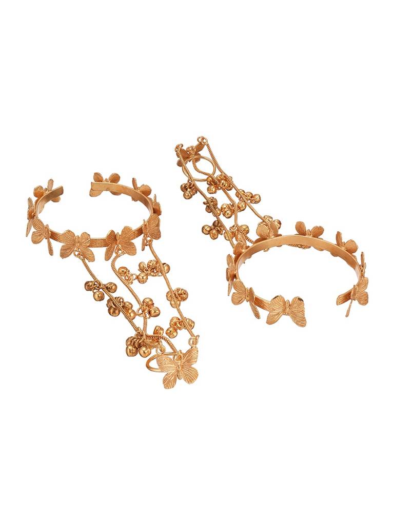 Set Of 2 22K Gold Plated Kashmiri Ghungroo Butterfly Bracelet Hathphool : SJHP3001