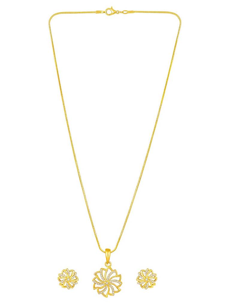 Peora Cubic Zirconia Studded Floral Pendant Chain & Stud Earrings Western Stylish Jewellery Set Gift For Women : PF54PS46G
