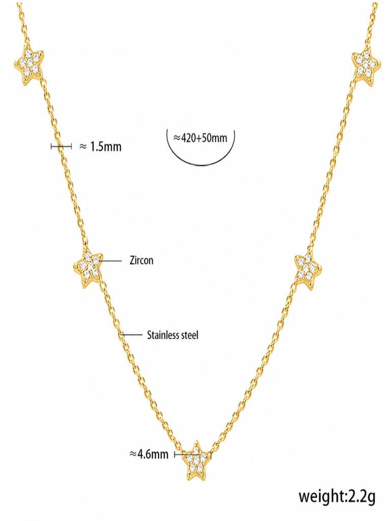 Thin Zircon Star Waterproof Anti-Tarnish Charm Necklace : ALL0726N2070G