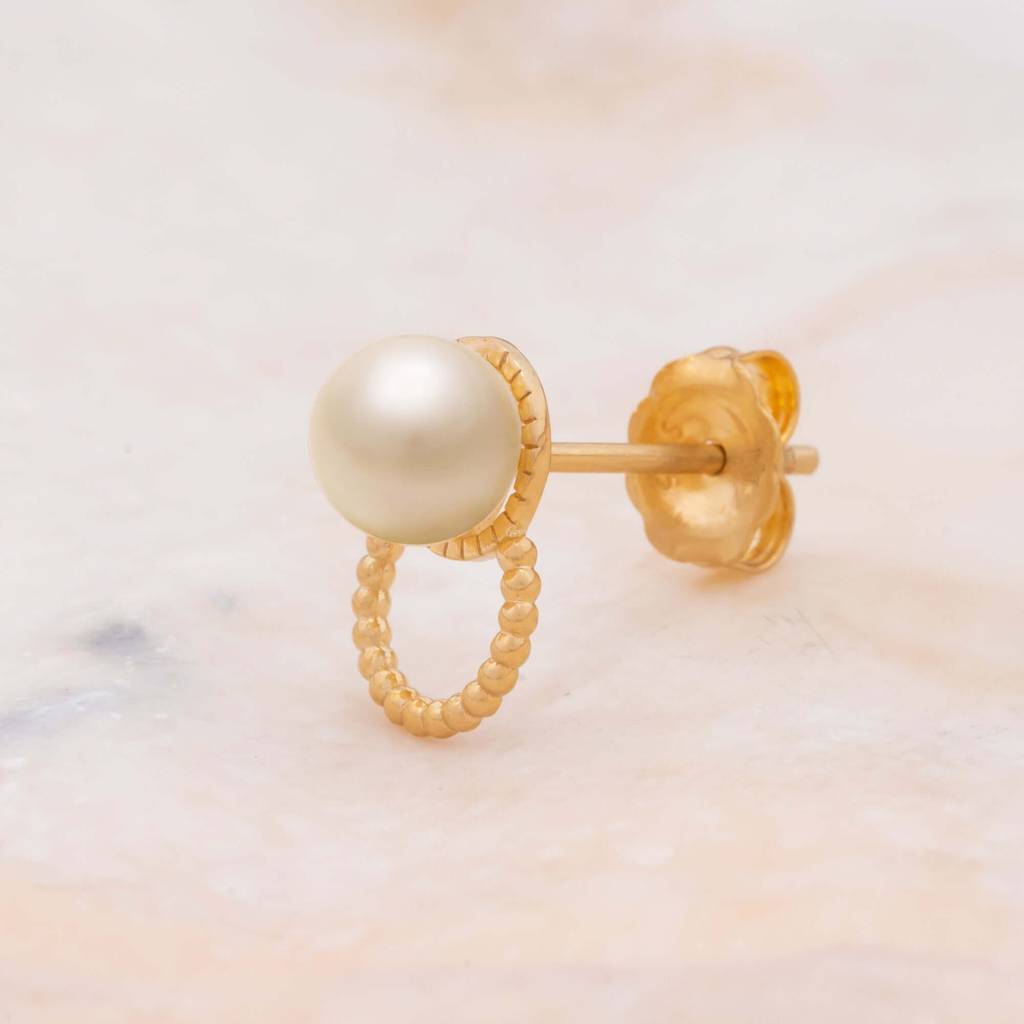 Twisted Golden Pearl Hoop 925 Sterling Silver Earrings | Textured Silver Earrings With Pearls : NERYY00100192