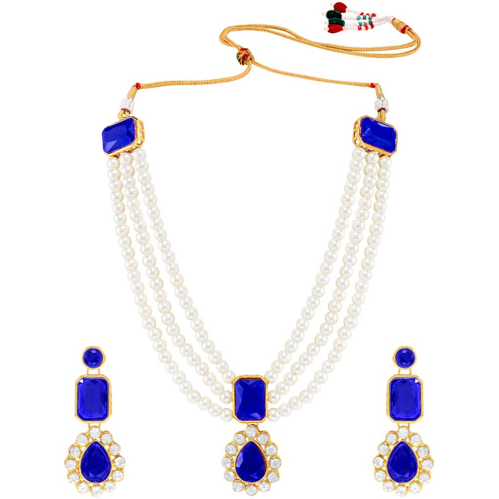Peora Gold Plated Kundan Long Necklace Earring Indian Traditional Jewellery Set For Women Girl : PF24N31B